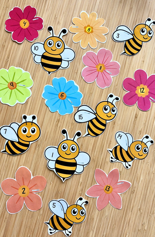 Fleurs et abeilles numérotées