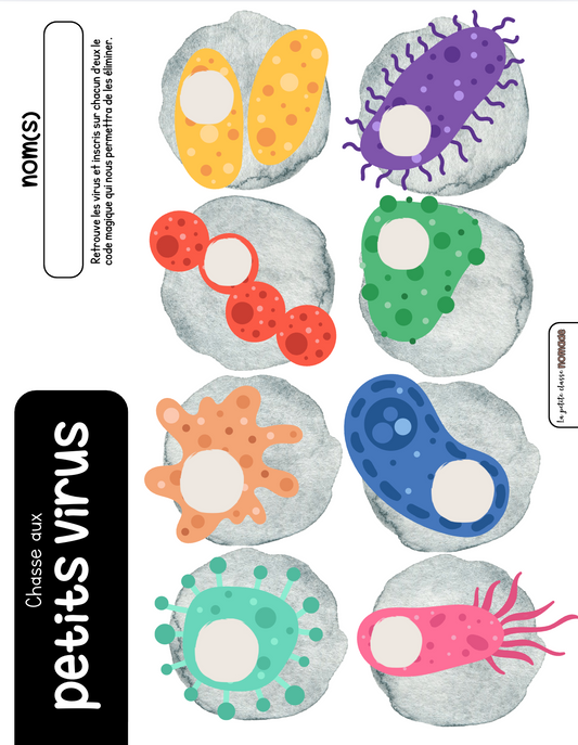Chasse aux petits virus 3 versions - Lettres, chiffres et sons