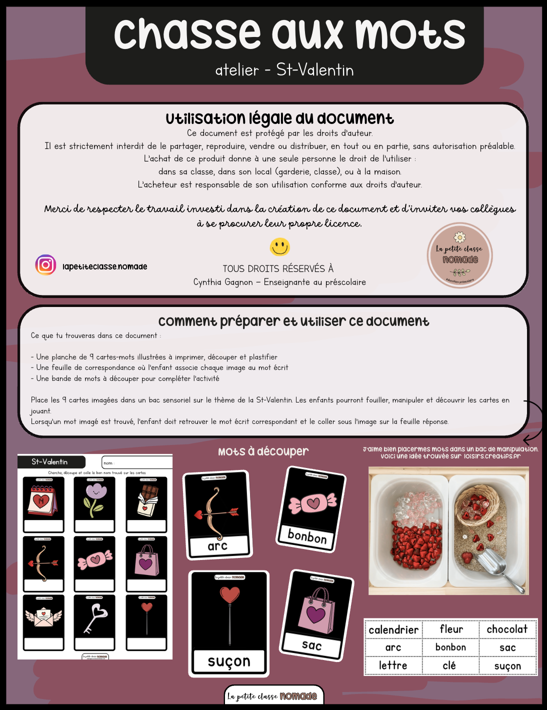 Atelier - Chasse aux mots - St-Valentin