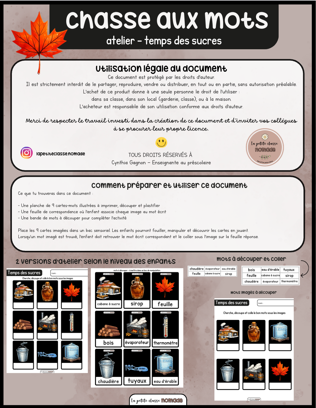 Atelier - Chasse aux mots Temps des sucres