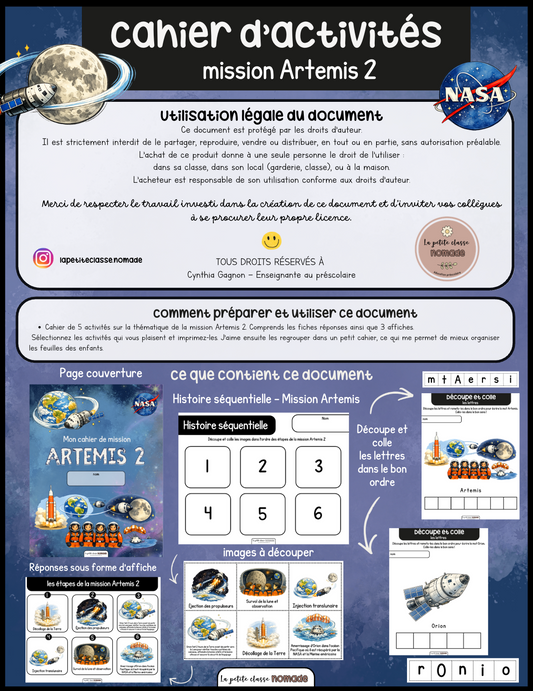 Ensemble 6 activités - Mission Artemis 2