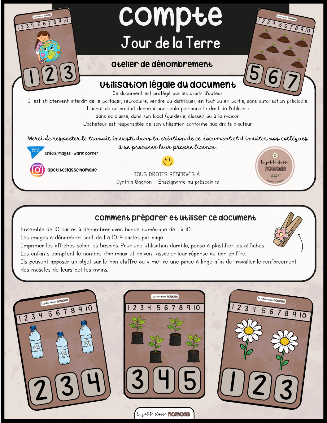 Carte à pinces dénombrement - Jour de la Terre