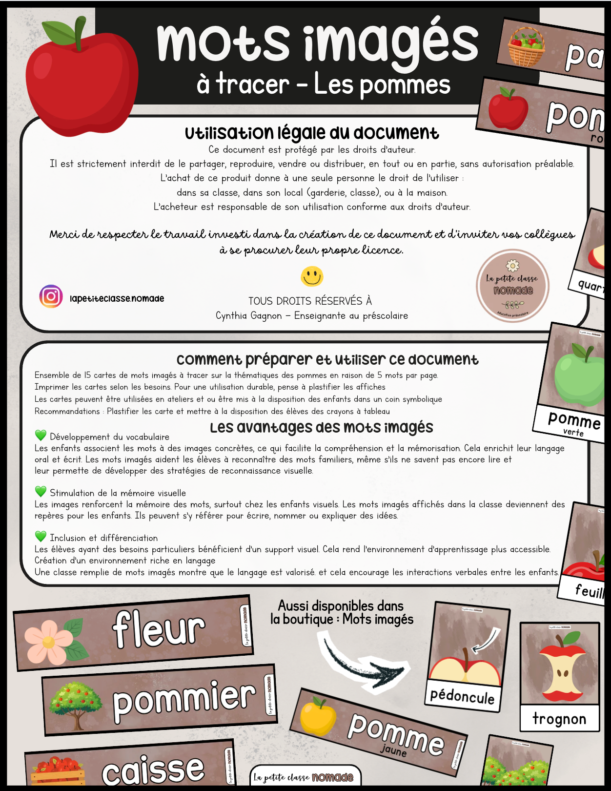 Mots imagés à tracer - Les pommes