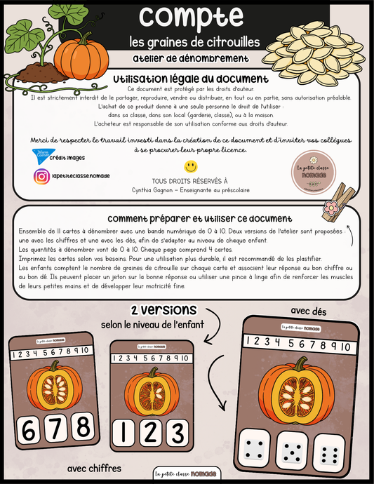 Cartes - Comptes les graines de citrouilles