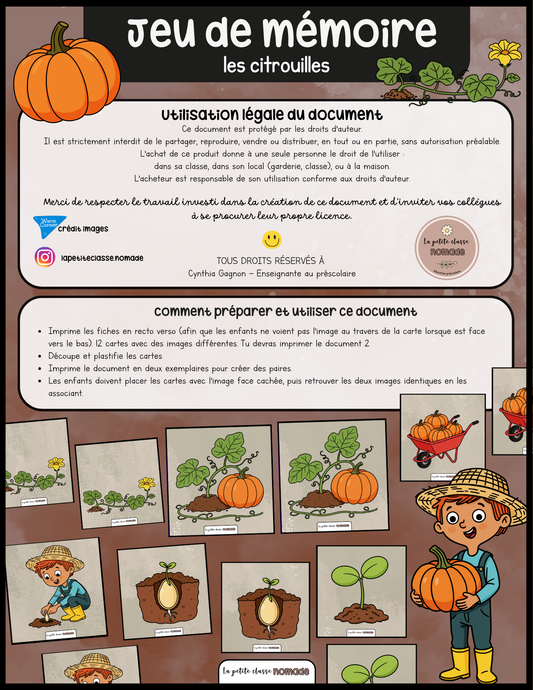 Jeu de mémoire - Les citrouilles