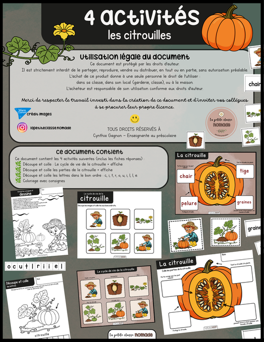 Ensemble 4 activités et 6 ateliers - Les citrouilles