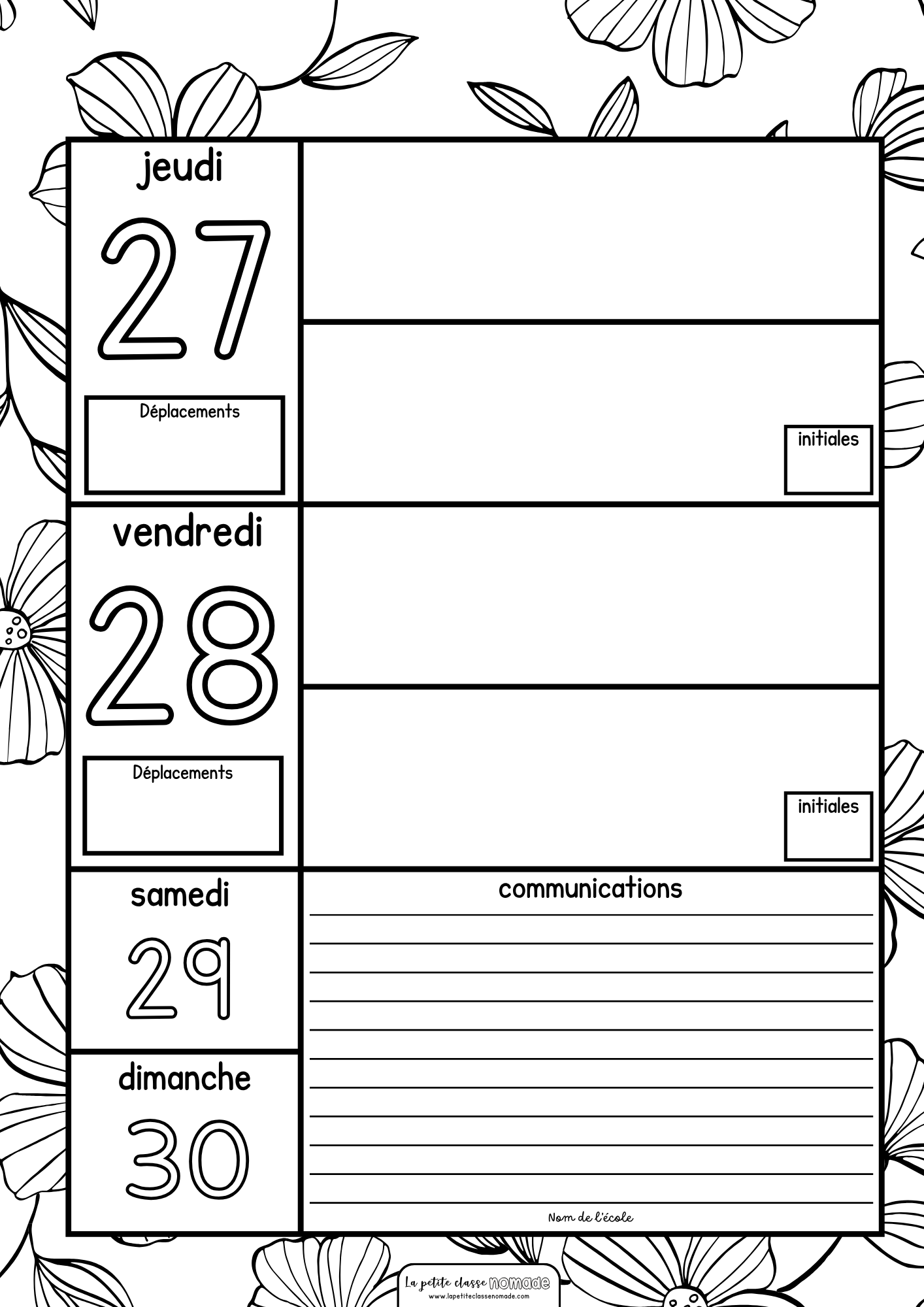 Agenda élève - Préscolaire format PDF