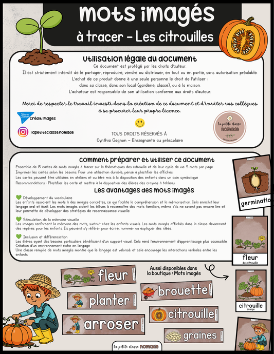 Mots imagés à tracer - Les citrouilles