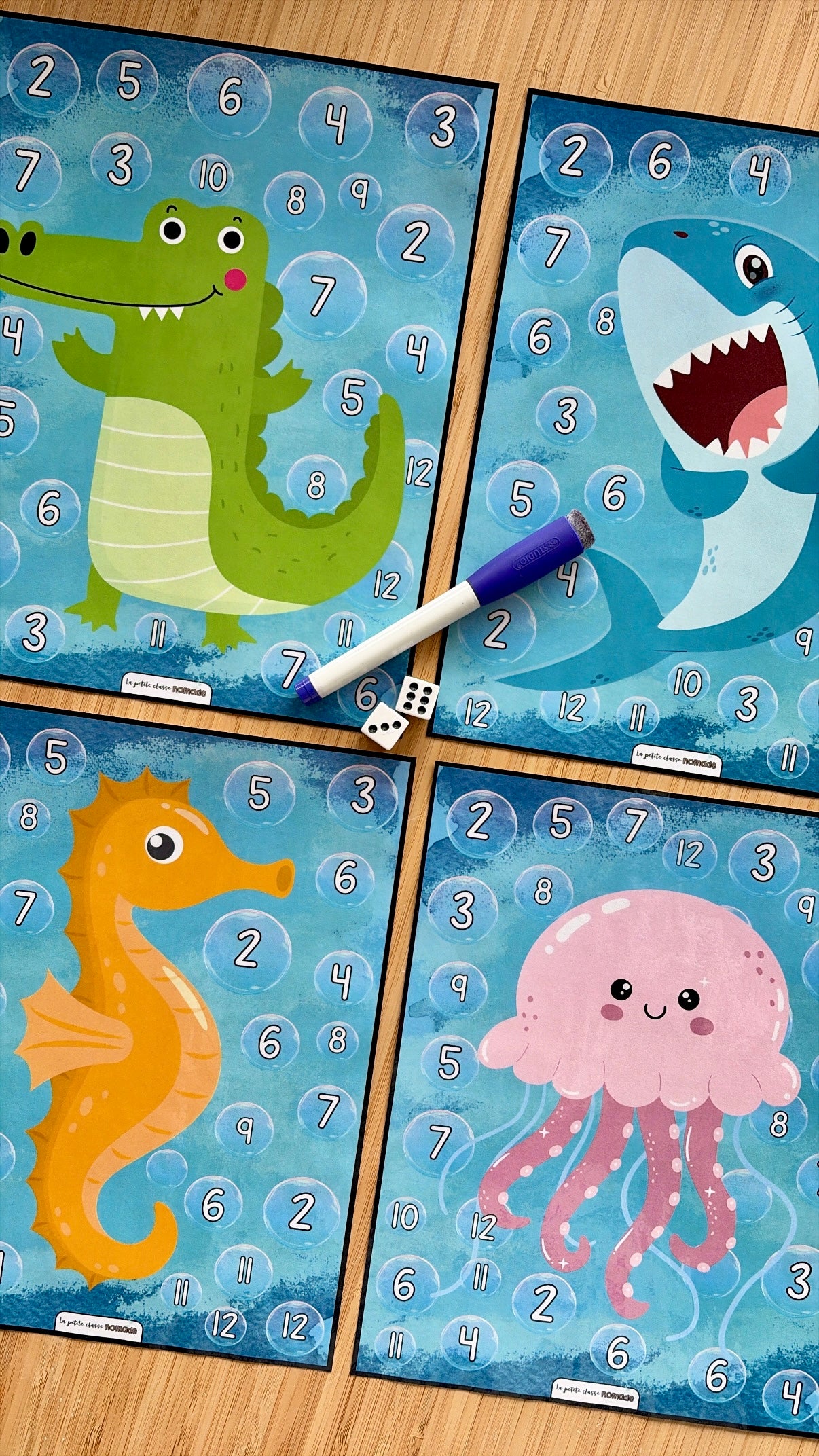 Roule le dé et trace les chiffres - Pirates et animaux marins