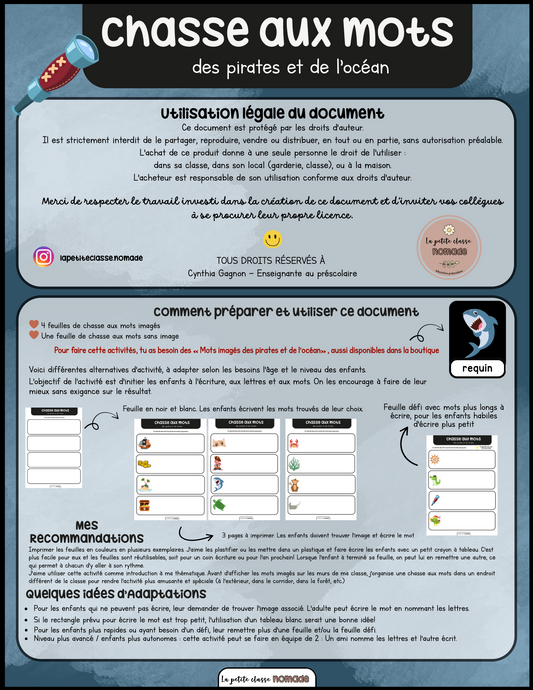 Chasse aux mots - Pirates et océan