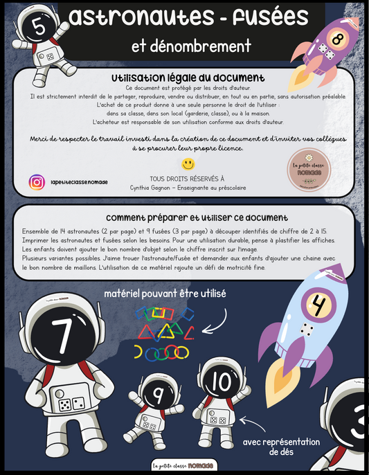 Atelier de dénombrement - Astronautes - fusées