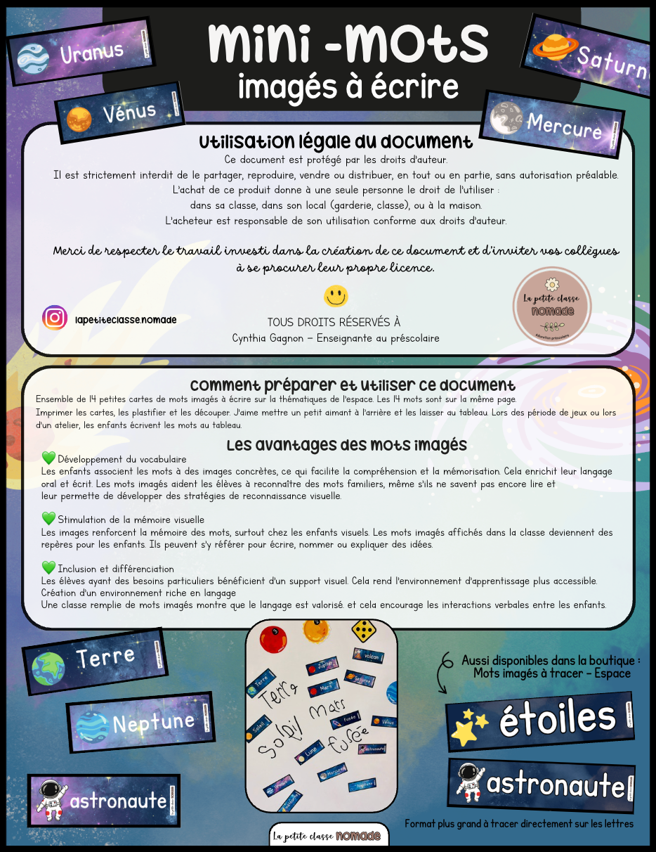 Mini-mots imagés à écrire - Espace