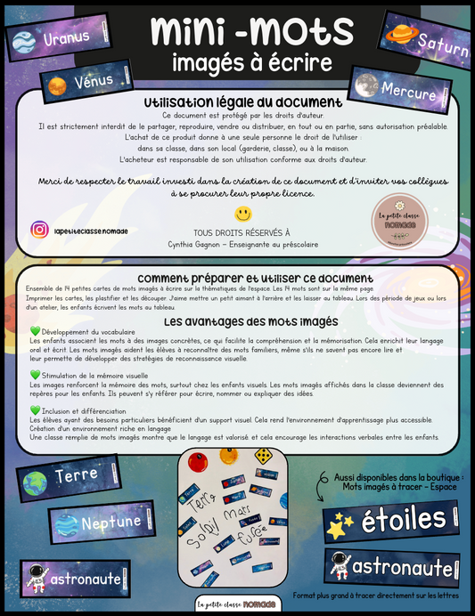 Mini-mots imagés à écrire - Espace