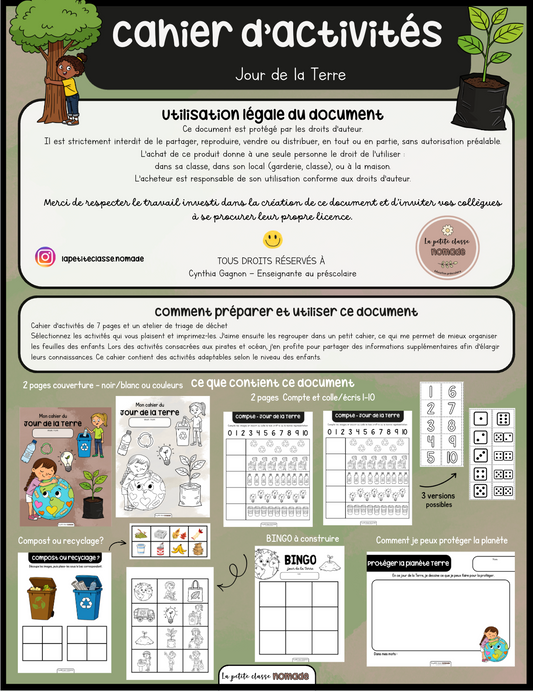 Cahier d'activité et atelier de triage de déchets