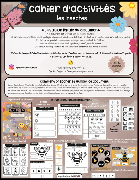Cahier d'activités insectes et printemps