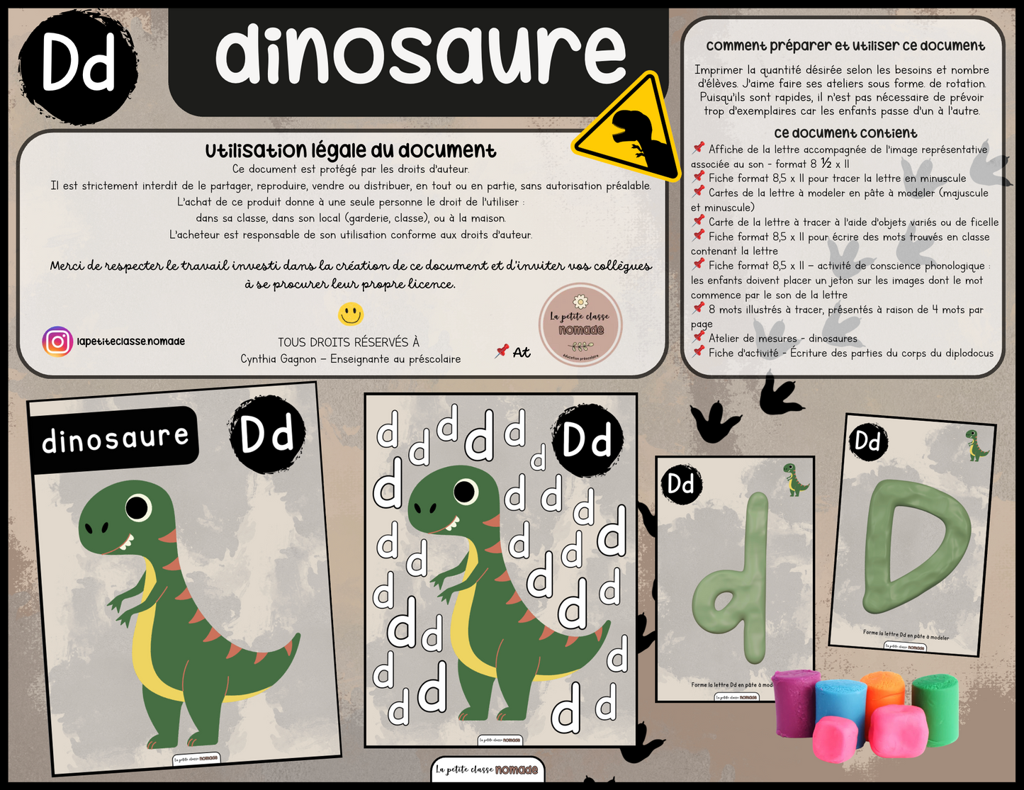 Ensemble - Ateliers de lettres thématique Dinosaures - Dd, Ff, Mm, Ss, Vv
