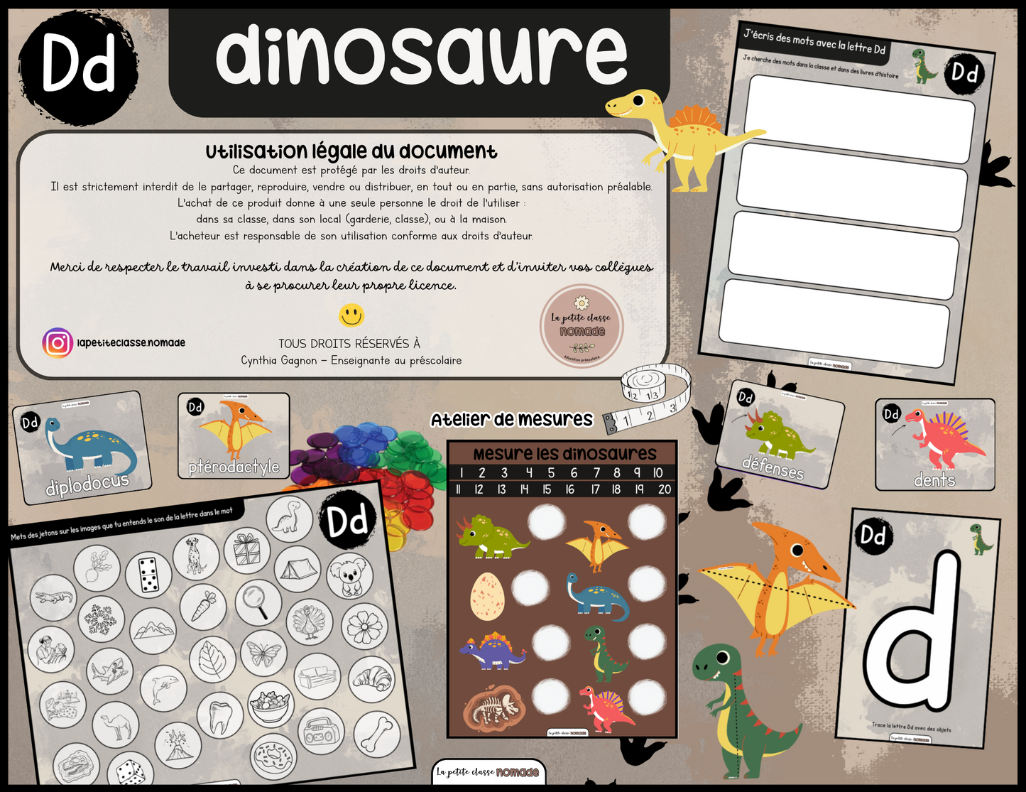Ensemble - Ateliers de lettres thématique Dinosaures - Dd, Ff, Mm, Ss, Vv