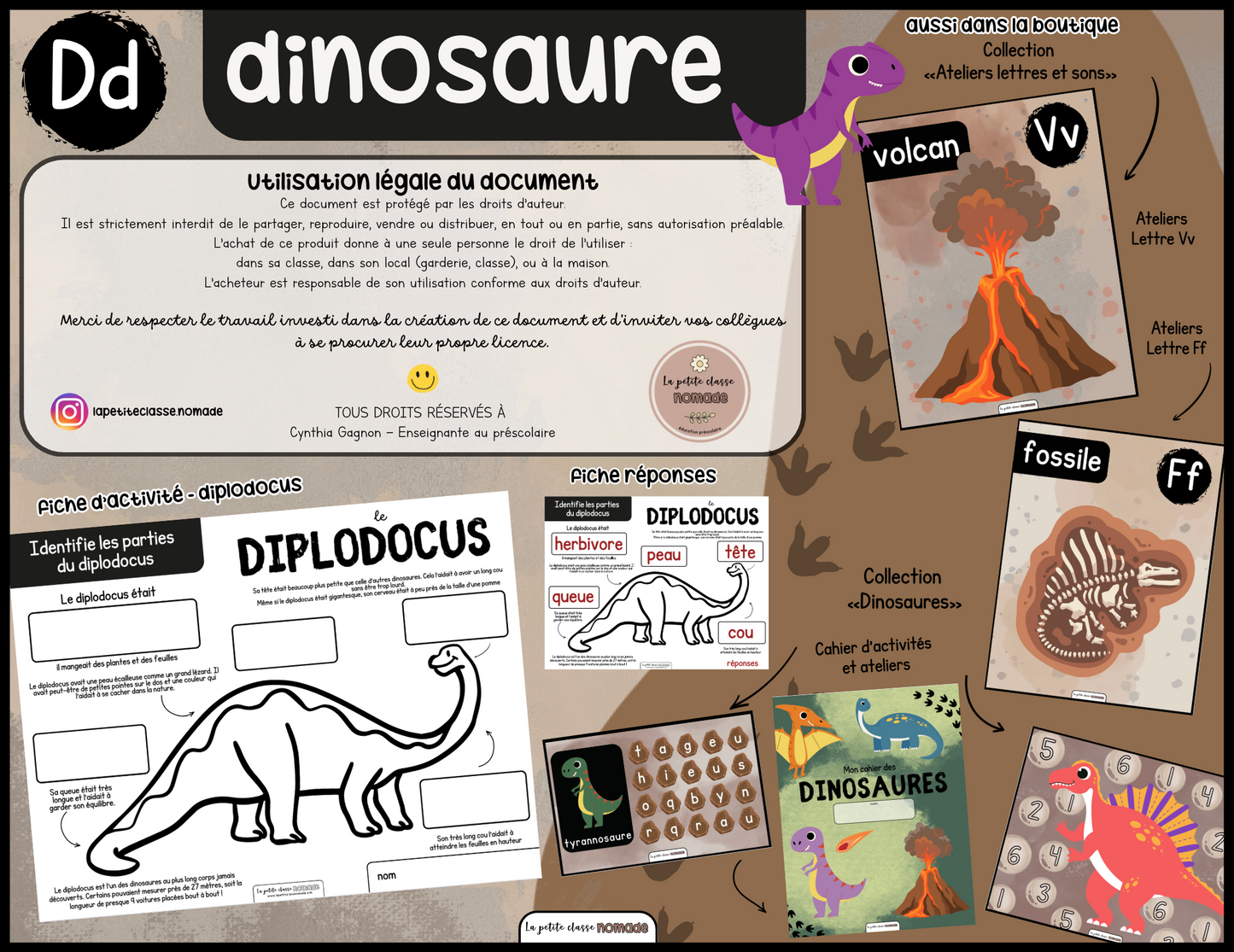 Ensemble - Ateliers de lettres thématique Dinosaures - Dd, Ff, Mm, Ss, Vv