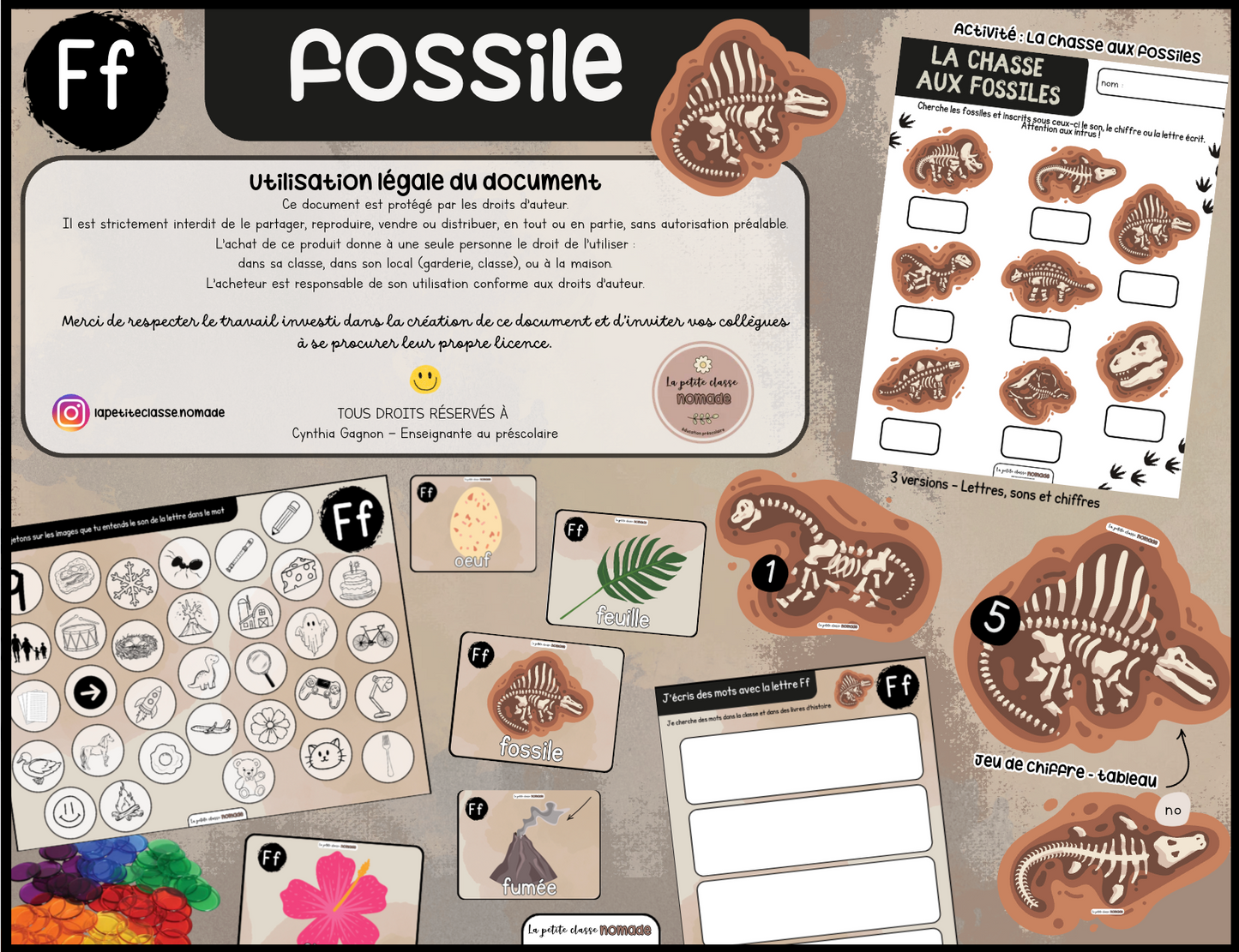 Ensemble - Ateliers de lettres thématique Dinosaures - Dd, Ff, Mm, Ss, Vv