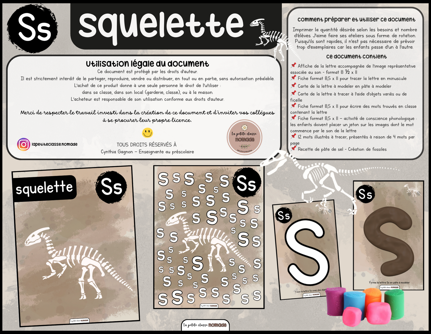 Ensemble - Ateliers de lettres thématique Dinosaures - Dd, Ff, Mm, Ss, Vv