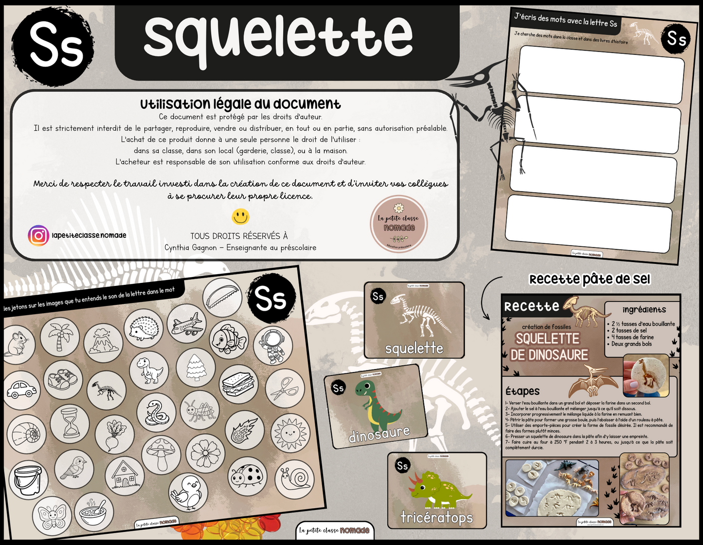 Ensemble - Ateliers de lettres thématique Dinosaures - Dd, Ff, Mm, Ss, Vv