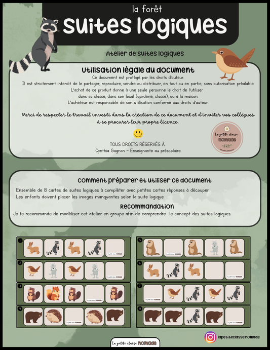 Atelier - Suites logiques animaux de la forêt