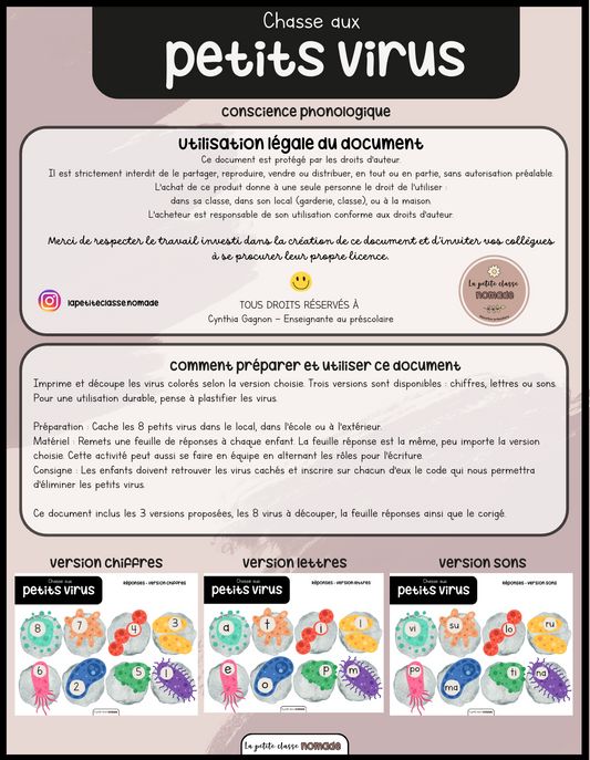 Chasse aux petits virus 3 versions - Lettres, chiffres et sons