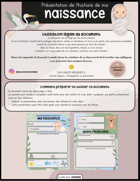 Présentation - Histoire de ma naissance