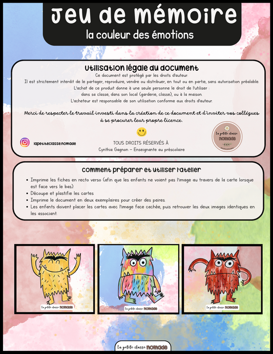Jeu de mémoire - La couleur des émotions