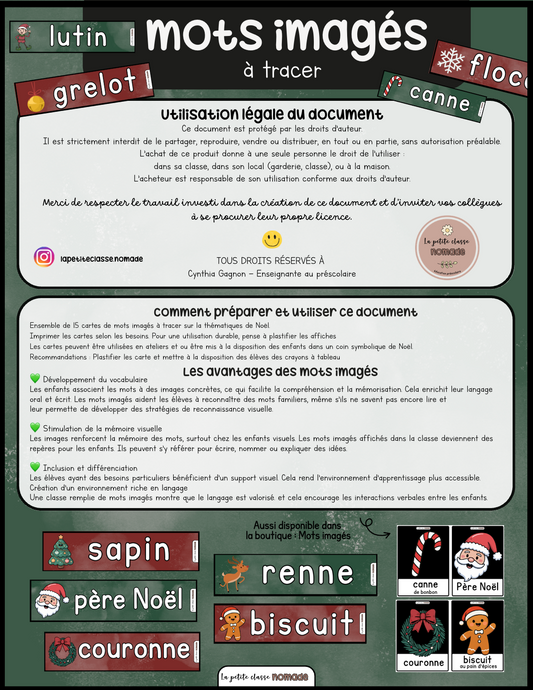 Mots imagés à tracer - Noël