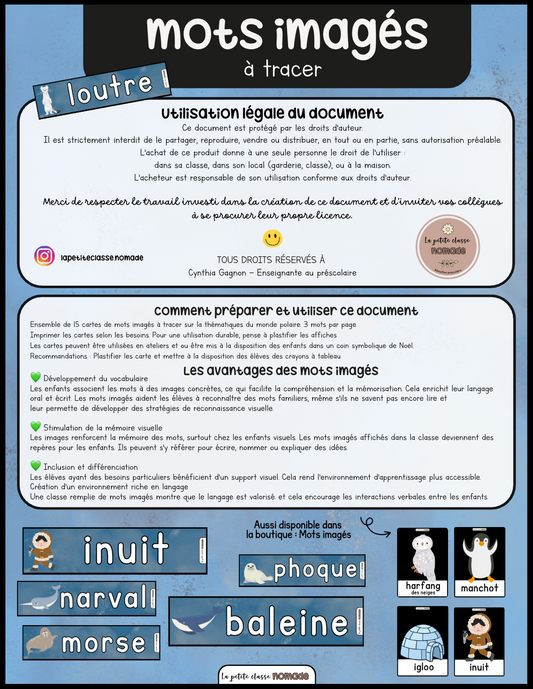 Mots imagés à tracer - Monde polaire