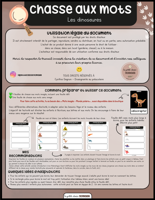 Chasse aux mots - Les dinosaures