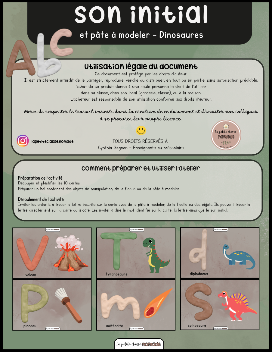 Atelier - Son initial et pâte à modeler - Les dinosaures