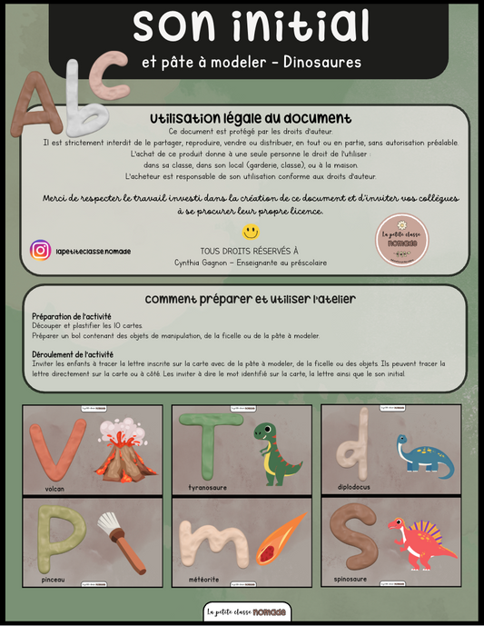 Atelier - Son initial et pâte à modeler - Les dinosaures