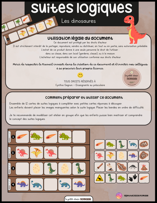 Atelier - Suites logiques les dinosaures