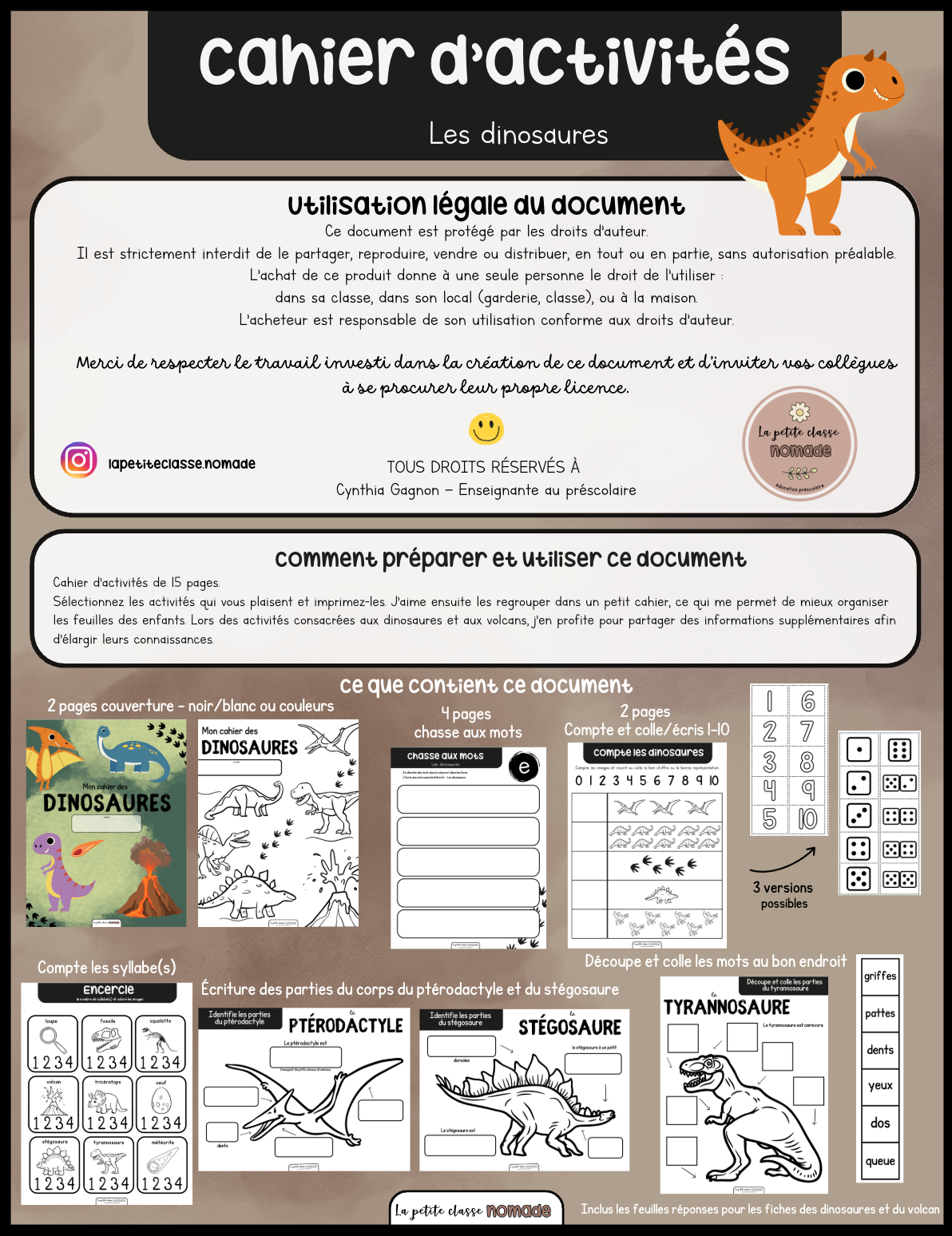 Cahier d'activités - Les dinosaures
