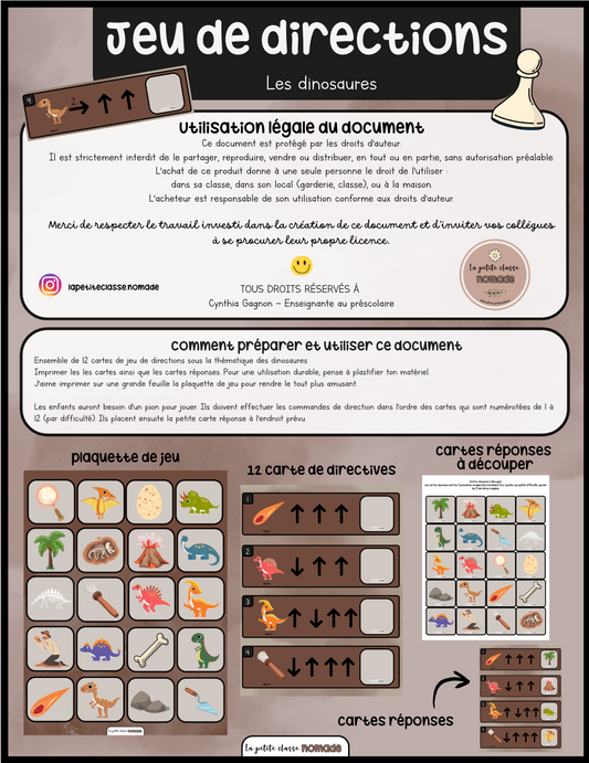 Atelier - Jeu de directions - Les dinosaures
