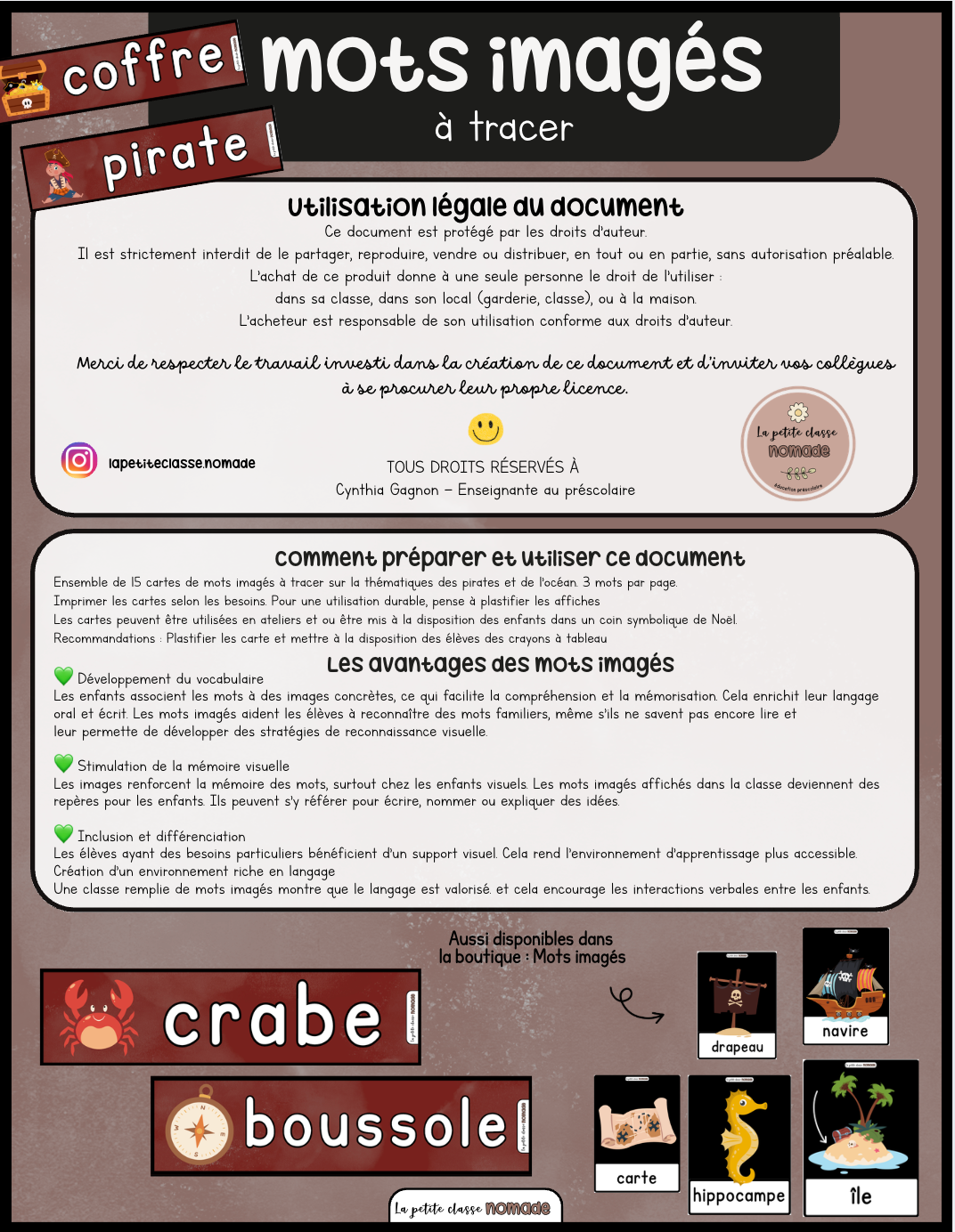 Mots imagés à tracer - Pirates et océan
