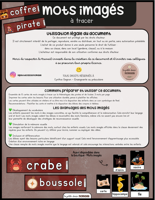Mots imagés à tracer - Pirates et océan