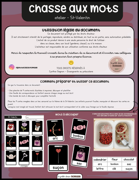 Atelier - Chasse aux mots - St-Valentin