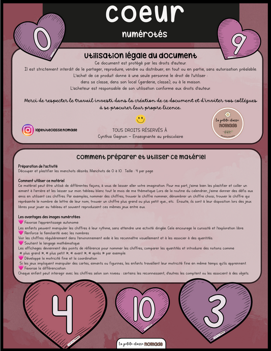 Coeurs numérotés St-Valentin