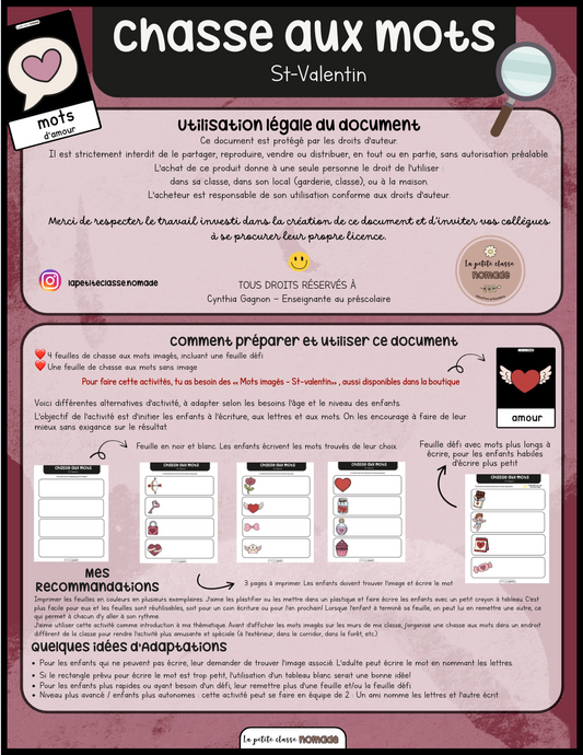 Chasse aux mots - St-Valentin