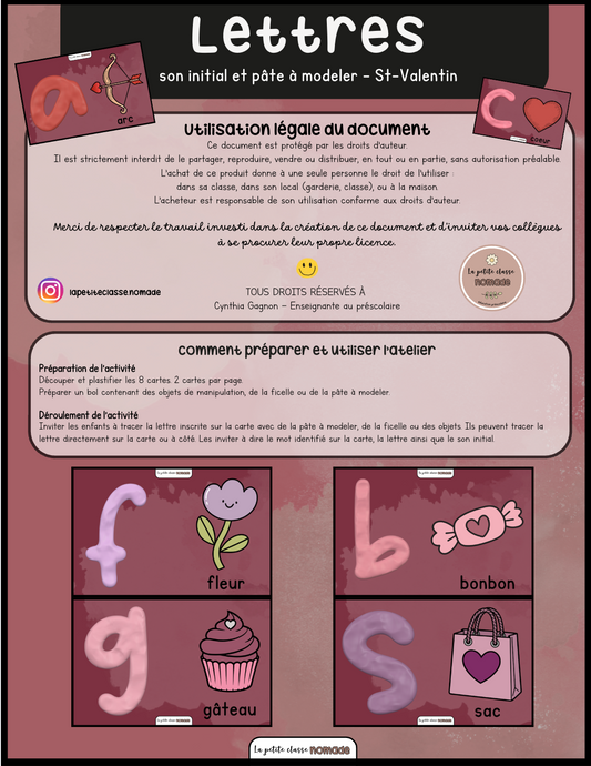 Atelier - Lettres et son initial et pâte à modeler - St-Valentin