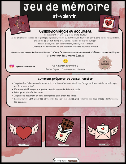 Jeu de mémoire - St-Valentin