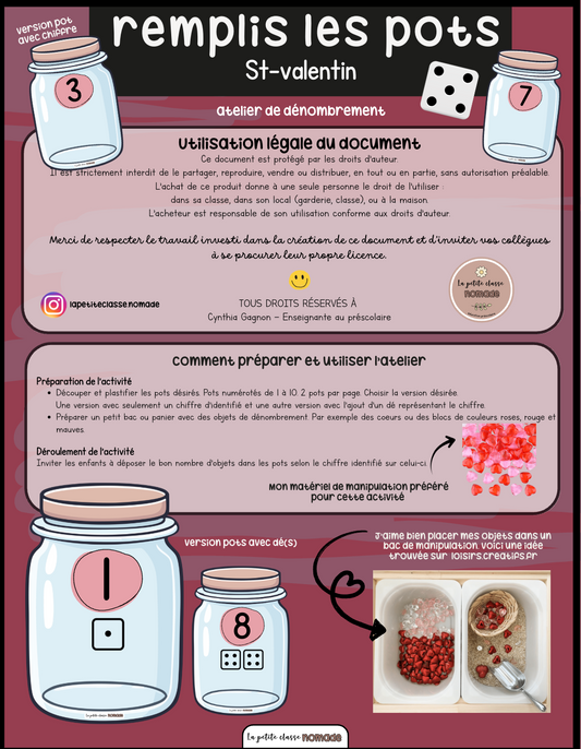 Atelier - Remplis les pots - St-Valentin