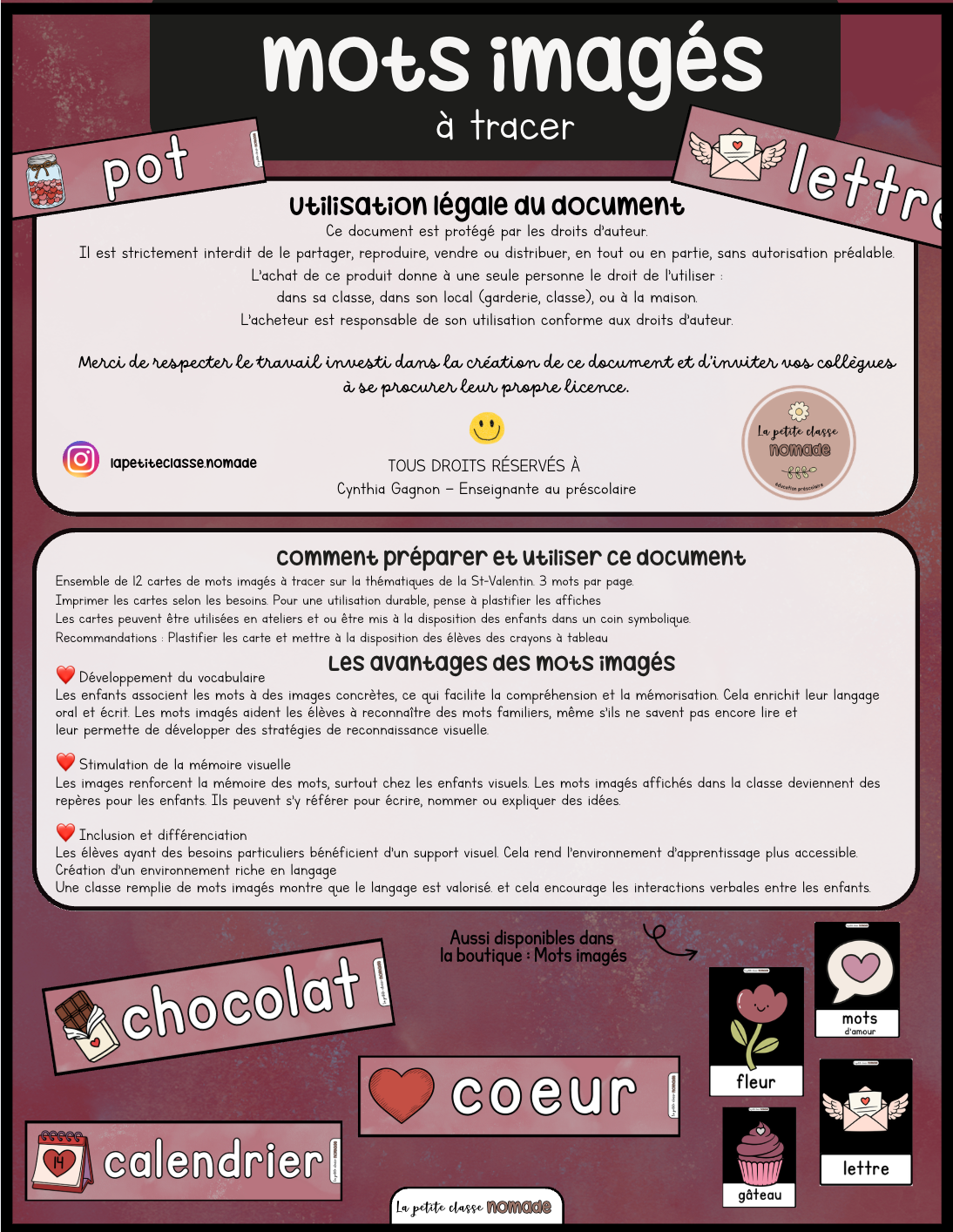 Mots imagés à tracer - St-Valentin