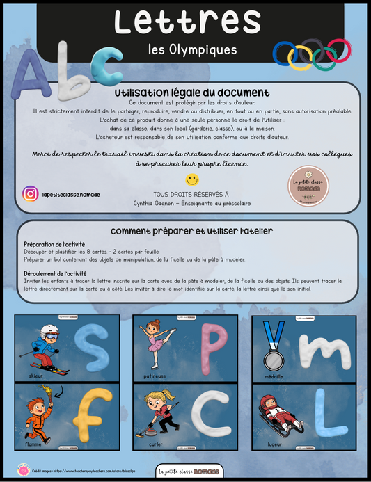 Atelier - Lettres son initial et pâte à modeler Olympiques