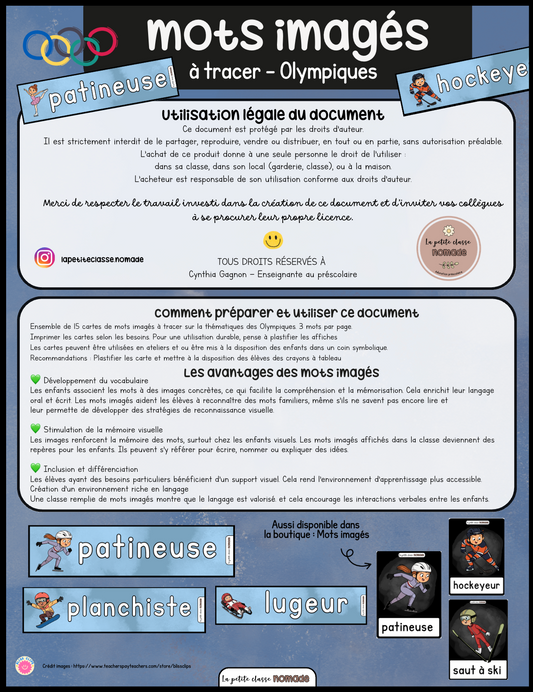 Mots imagés à tracer - Olympiques