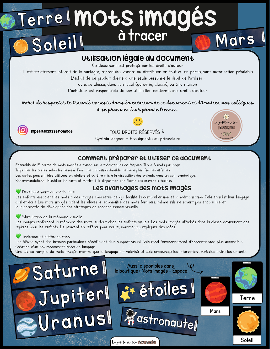 Mots imagés à tracer - Espace et environnement
