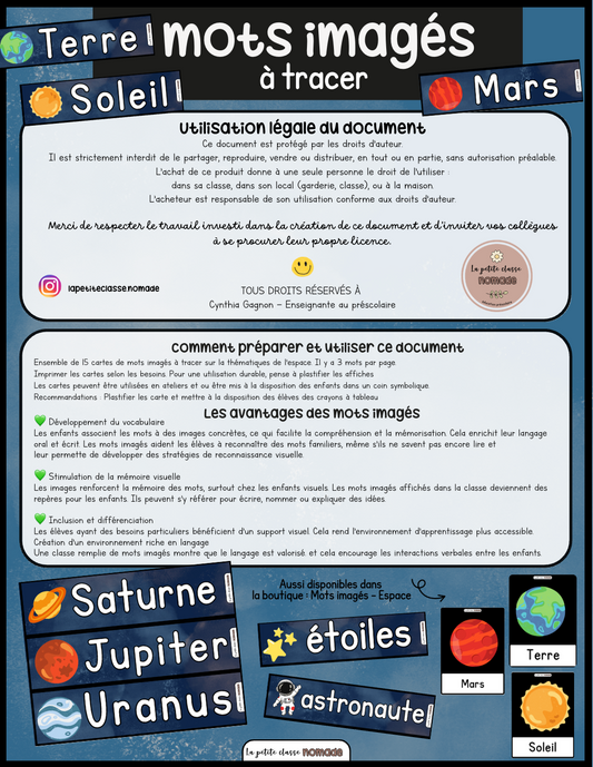 Mots imagés à tracer - Espace et environnement